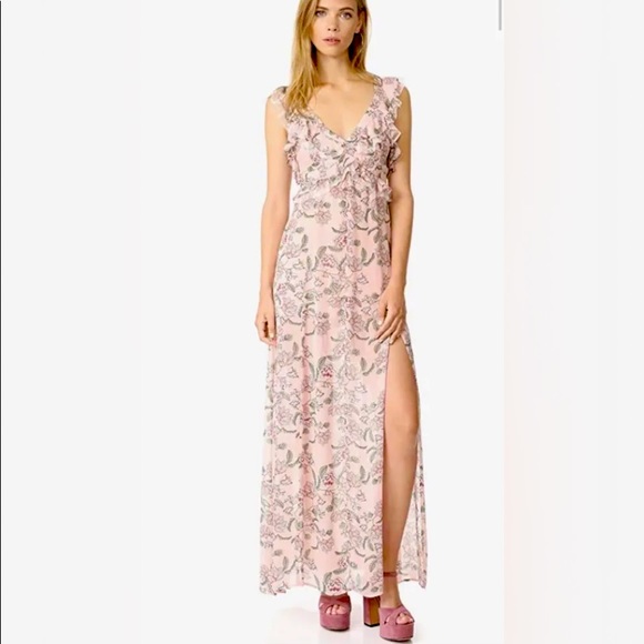 NWT For Love and Lemons Bee Balm Pink Floral Maxi Ruffle Dress Size XS N… - Picture 3 of 10